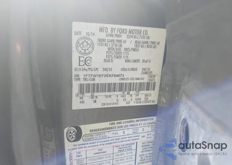 2014 Ford F-150 Fx4 из США, поврежденный, VIN 1FTFW1EFXEKF84673